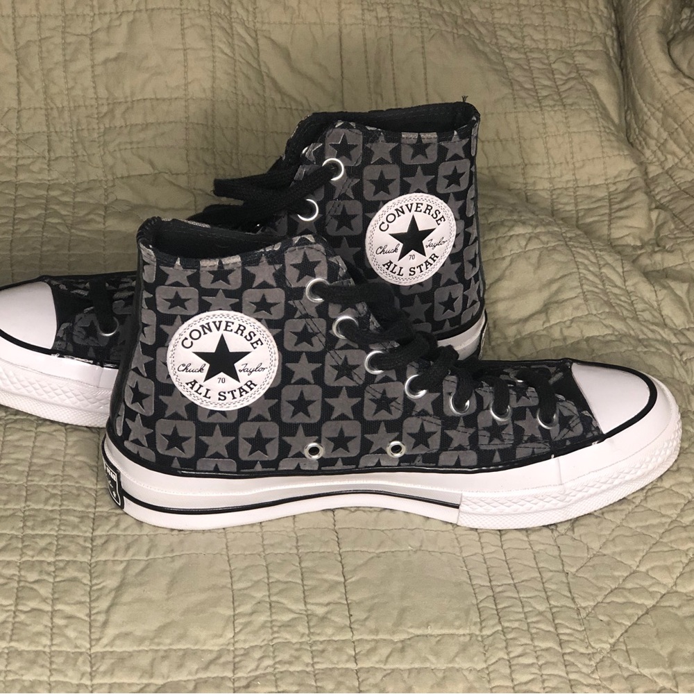 Converse Chuck Taylor black grey velvet stars high tops 7.5